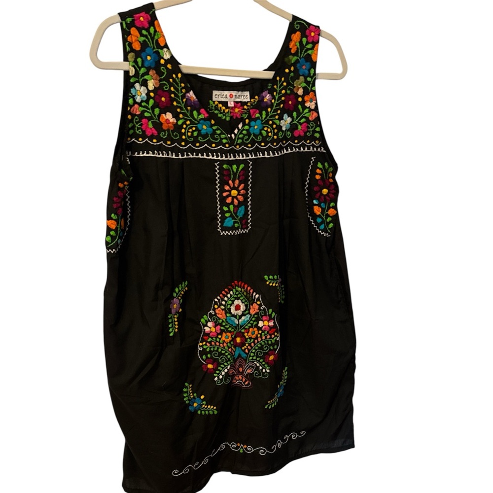 Embroidered Black Midi Dress